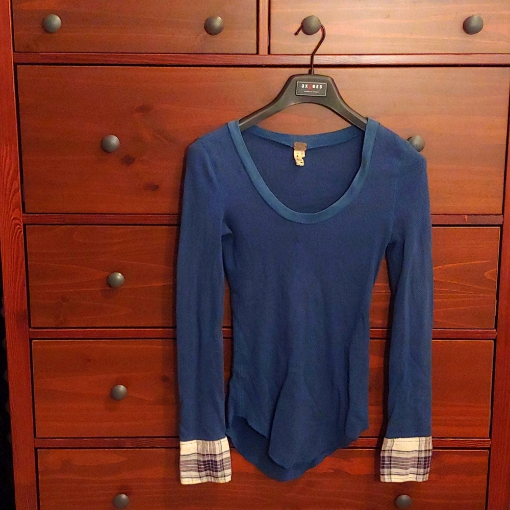 Navy Free People Long Sleeve Top